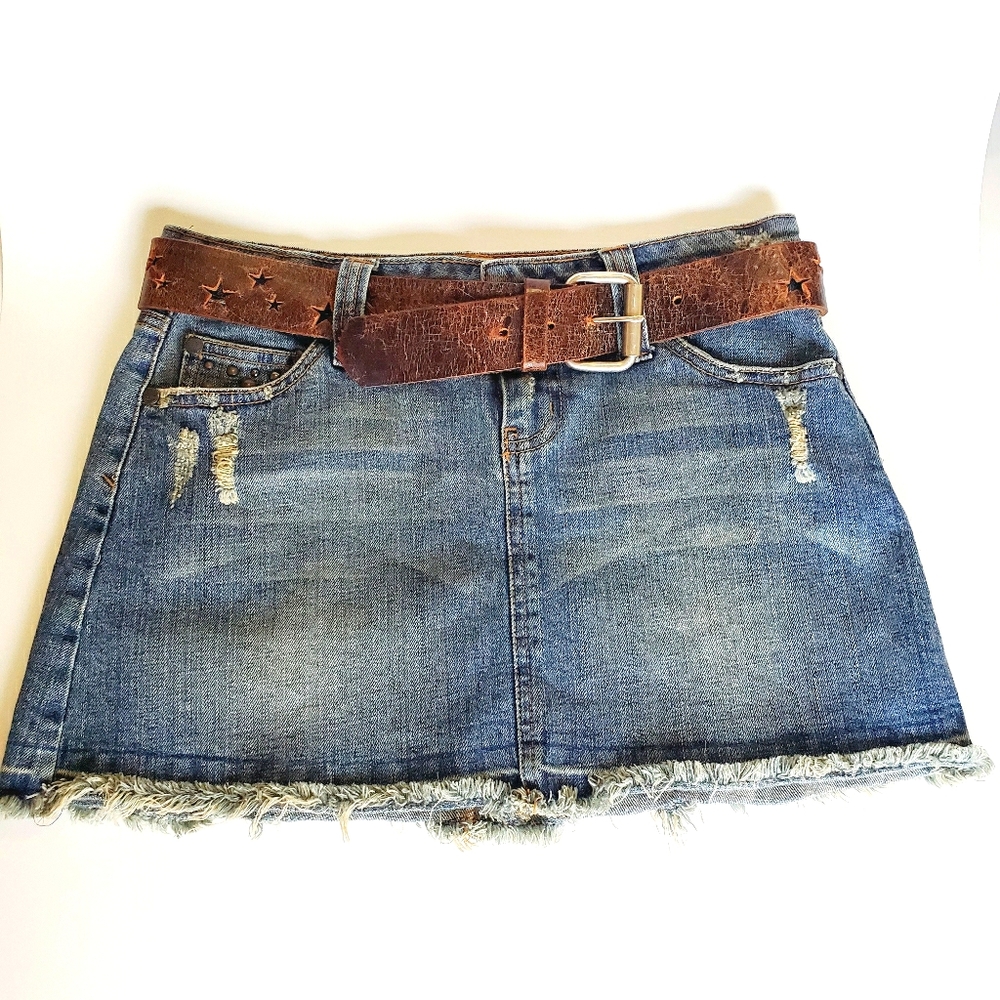 Hint Jeans Denim Mini Skirt With Belt Size 1